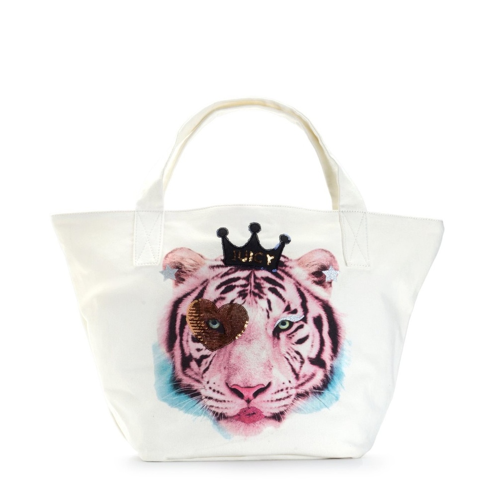 NWT JUICY COUTURE White Angel Tiger Key Tote